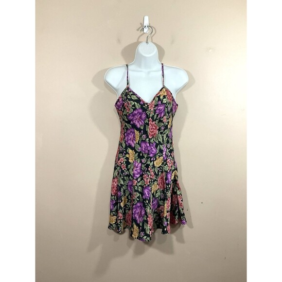VTG Womens Floral Mini Slip Dress S Purple 90s Whimsigoth Grunge Dark Cottage - Picture 1 of 6